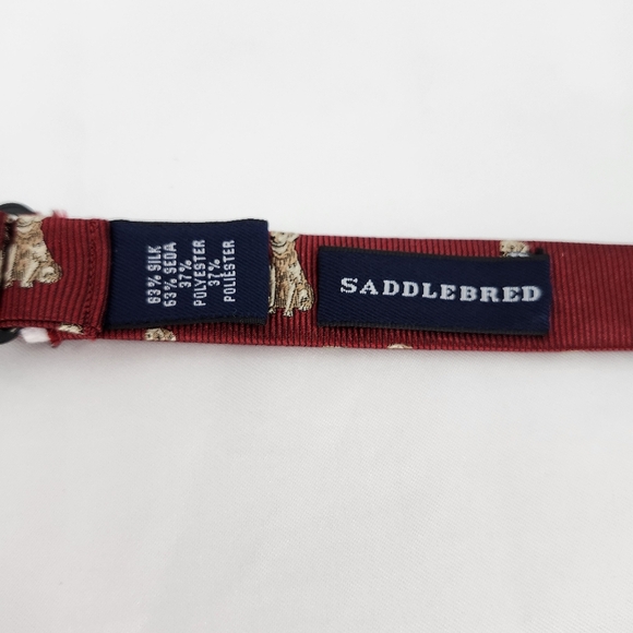 Saddlebred Mens Adjustable Bowtie Silk Blend Maroon‎ Golden Retriever AOP - Picture 3 of 6